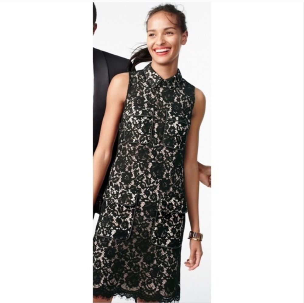 J.CREW Black Lace Dress W/ Pockets - Picture 2 of 9